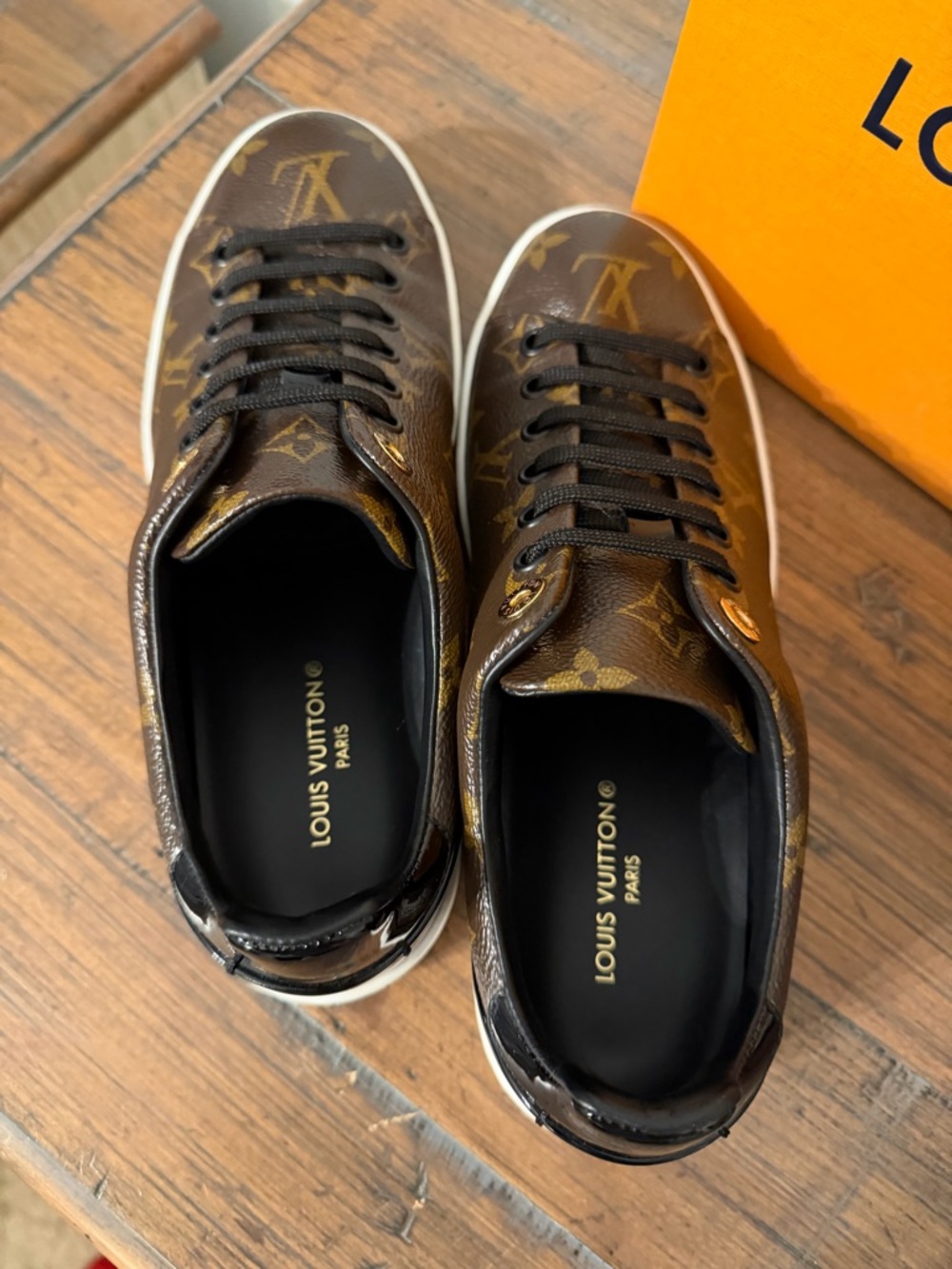 Louis Vuitton Brown Monogram Frontrow Sneakers with Gold Accents - Picture 5 of 12